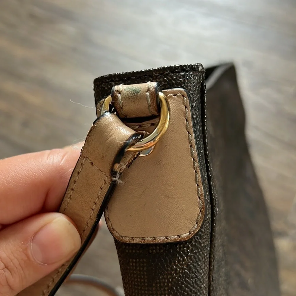 Michael Kors Brown Logo Printer Leather Crossbody Bag Medium Size